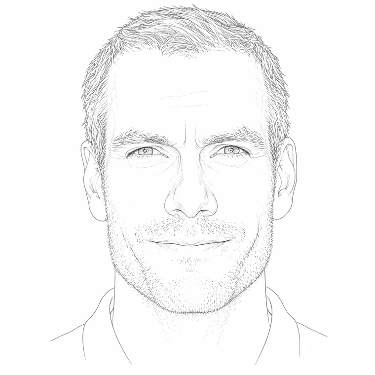 Line drawing of Jeff Haswell.